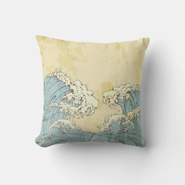 Cool big blue ocean waves image cushion (Front)