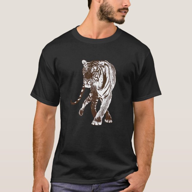 Cool Big Wild Cat Tiger Walking Stalking Prey Wild T-Shirt (Front)