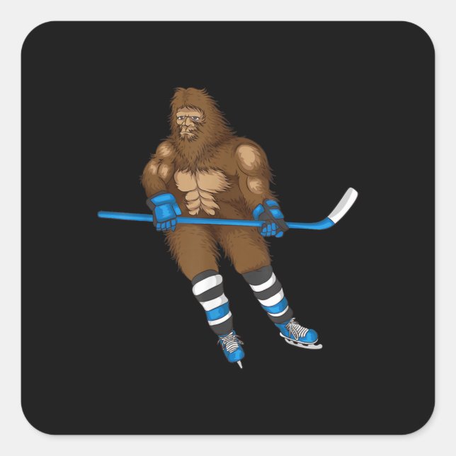 Cool Bigfoot Playing Ice Hockey Funny Squatch Square Sticker (Front)