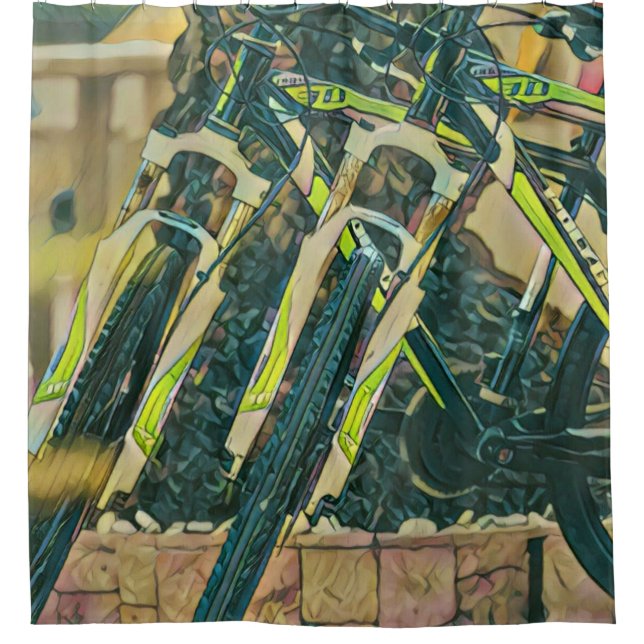 Cool bike artwork shower curtain (Front)