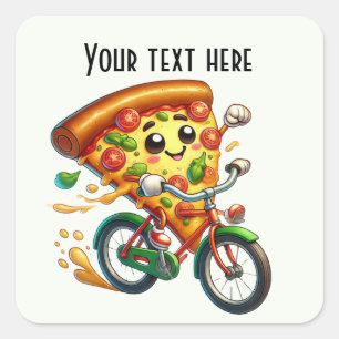 Cool bike riding pizza party square sticker