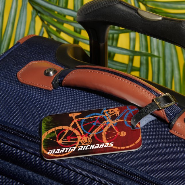 Cool bikeart, bicycle personalised luggage tag (Front Insitu 3)