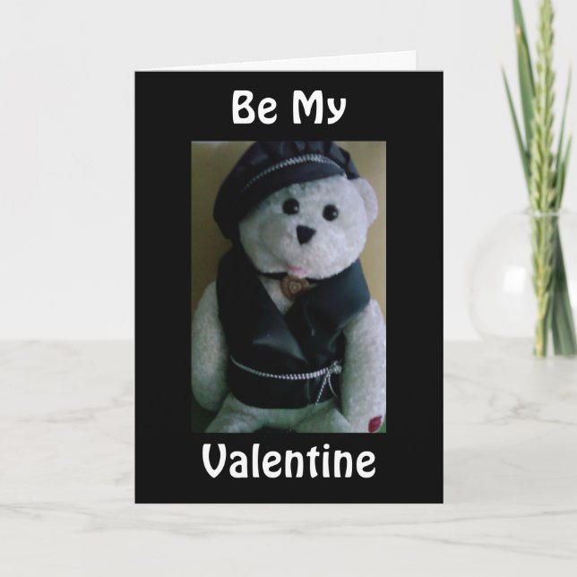 "COOL BIKER BEAR" SAYS "BE MY VALENTINE" HOLIDAY CARD (Front)