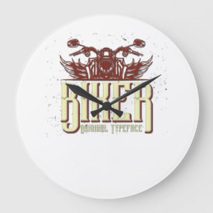 Cool Biker Design - Original Typeface Large Clock