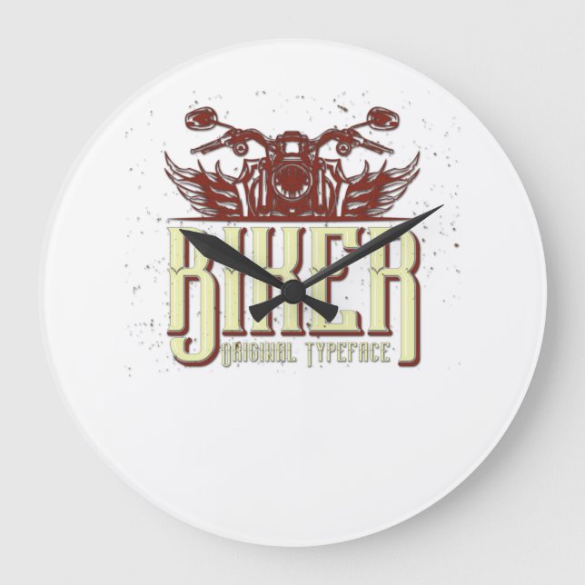 Cool Biker Design - Original Typeface Large Clock (Front)