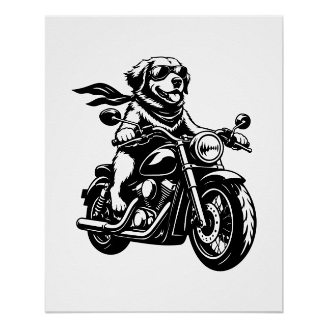 Cool Biker Dog Riding a Motorcycle Poster (Front)