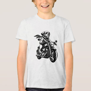 Cool Biker Dog Riding a Motorcycle Tri-Blend Shirt