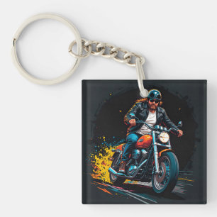 Cool Biker Riding Motorcycle Key Ring