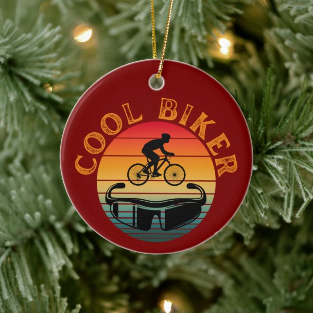 Cool Biker Sunset Sunglasses Ceramic Tree Decoration (Tree)