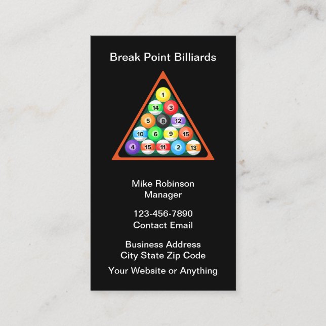 Cool Billiard Hall New Business Cards (Front)