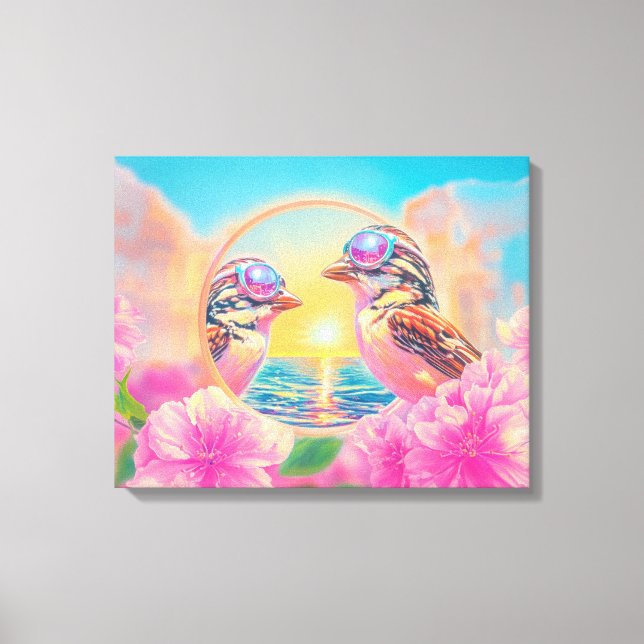 Cool Birds with Sunglasses at Sunset Canvas Print (Front)
