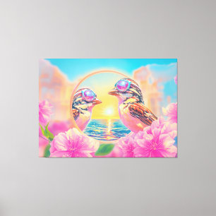Cool Birds with Sunglasses at Sunset Canvas Print