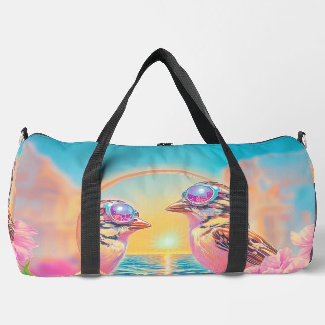 Cool Birds with Sunglasses at Sunset Duffle Bag (Front)