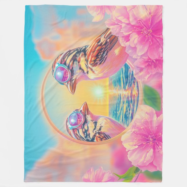Cool Birds with Sunglasses at Sunset Fleece Blanket (Front)