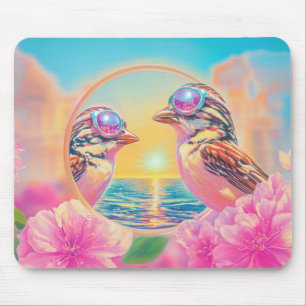 Cool Birds with Sunglasses at Sunset Mouse Mat
