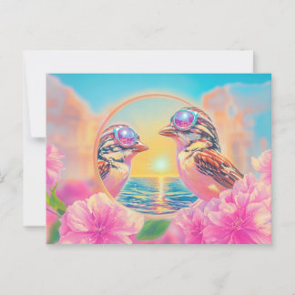 Cool Birds with Sunglasses at Sunset Postcard