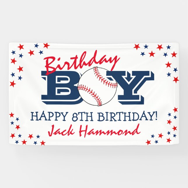 Cool 'Birthday Boy' Baseball Sport Happy Birthday Banner (Horizontal)