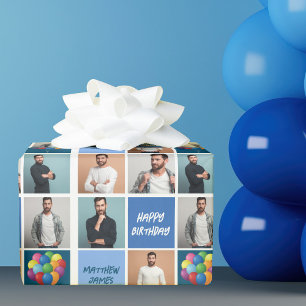 Cool Birthday Boy Mens Photo Collage Personalized Wrapping Paper