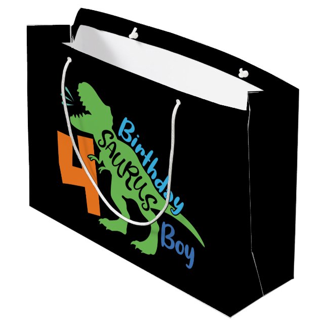 cool Birthday dinosaur 4th Large Gift Bag (Back Angled)