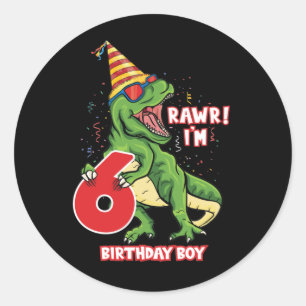 cool Birthday dinosaur boys age six Classic Round Sticker