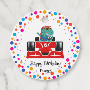cool Birthday Dinosaur race car boy red racing nam Favour Tags