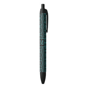 Cool Black and Blue Jagged ZigZag Pattern Monogram Black Ink Pen