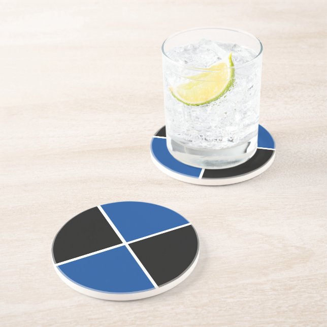 Cool black and blue square pattern coaster (Side)