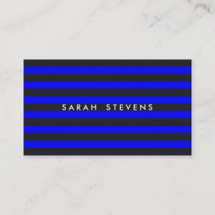 Cool Black and Cobalt Blue Striped Modern Salon Business Card