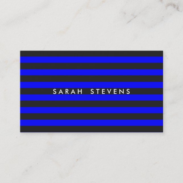 Cool Black and Cobalt Blue Striped Modern Salon Business Card (Front)