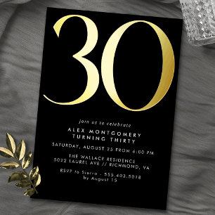 Cool Black and Gold   Womens or Mens 30th Birthday