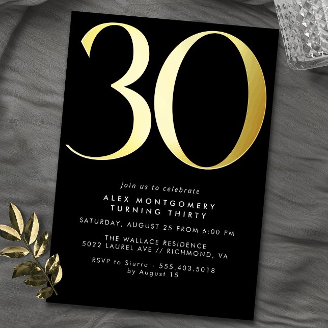 Cool Black and Gold | Womens or Mens 30th Birthday (Creator Uploaded)