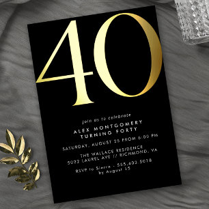 Cool Black and Gold   Womens or Mens 40th Birthday