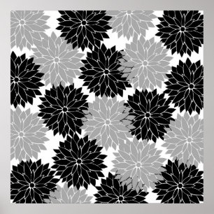 Cool Black and Grey Flower Blossoms Floral Print