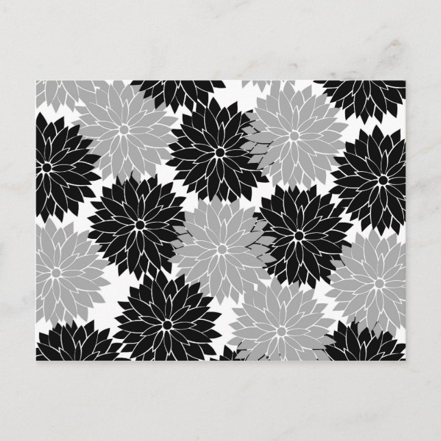 Cool Black and Grey Flower Blossoms Floral Print Postcard (Front)