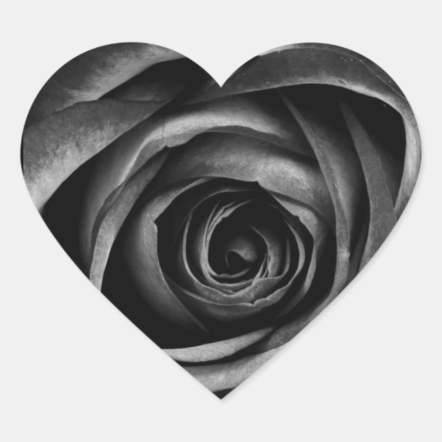 Cool Black and Grey Goth Rose Bloom Dark Flower Heart Sticker (Front)