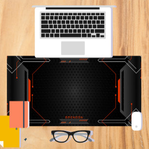 Cool black and orange geometric gaming background desk mat