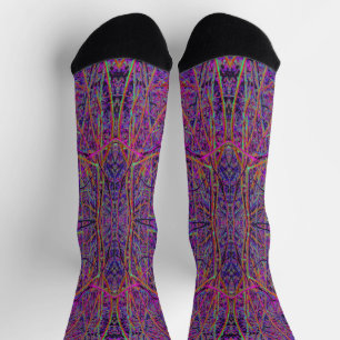 Cool Black and Pink Abstract Branch Pattern Socks
