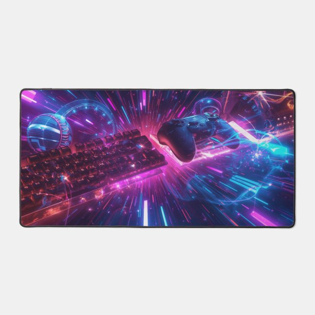 Cool black and red futuristic gaming  desk mat (Front)