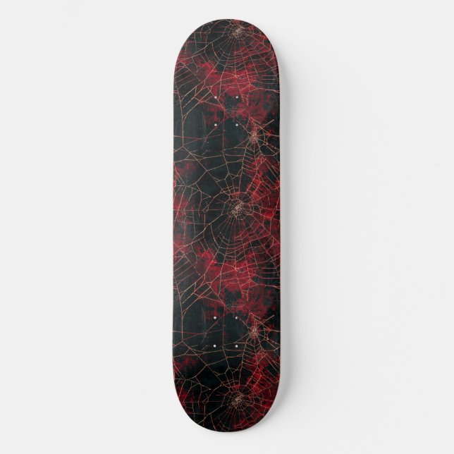 Cool Black and Red Spider Web Design Skateboard (Front)