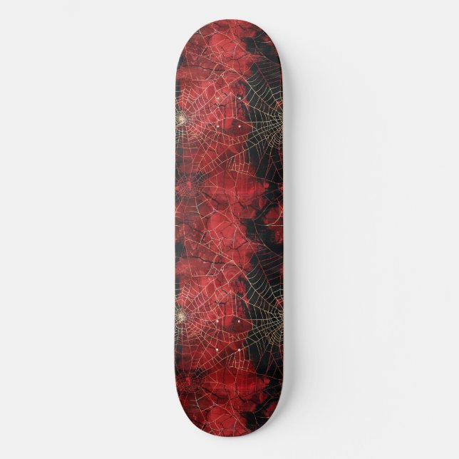 Cool Black and Red Spider Web Design Skateboard (Front)