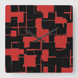 COOL Black and Red Stylish Abstract Pattern Square Wall Clock