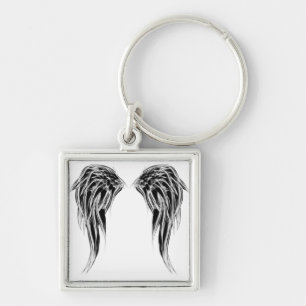 Cool Black and White Angel Wings Key Ring