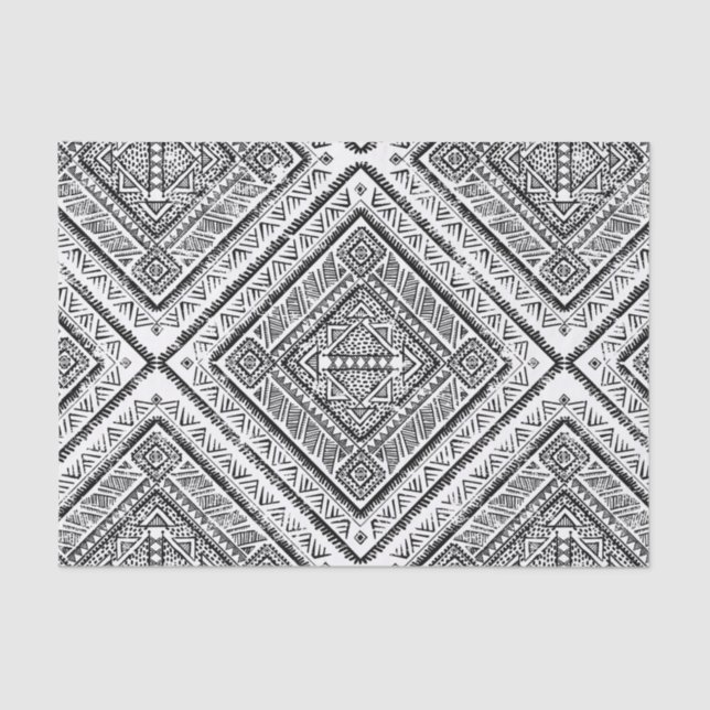 Cool Black and White Aztec Tribal Pattern Tissue Paper (Front)