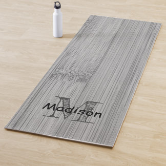 Cool Black and White bamboo wood print Monogram  Yoga Mat