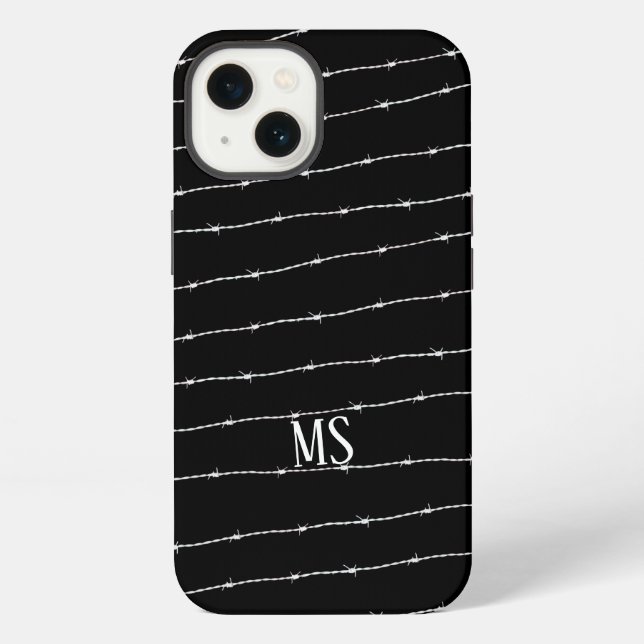 Cool black and white barbed wire pattern Monogram iPhone Case (Back)