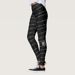 Cool black and white barbed wire pattern Monogram Leggings