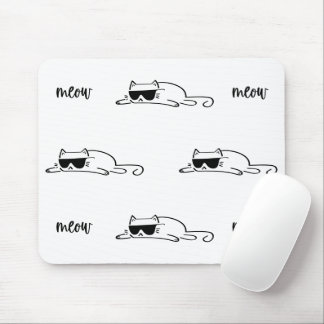 Cool Black and White Cat with Sunglasses Mouse Mat