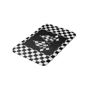 Cool Black And White Checkered Flag Pattern Bath Mat