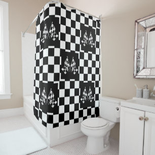 Cool Black And White Checkered Flag Pattern Shower Curtain