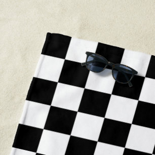 Cool Black And White Chequered Flag Pattern Beach Towel